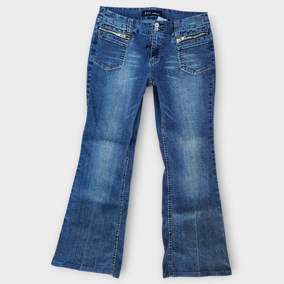 R.V.T. Jeans Jrs. Sz 13 Blue Denim Bootcut Faux Zip Pockets Mid-Rise Y2K VTG - Picture 1 of 6